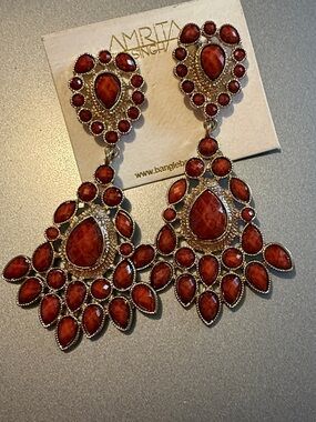 Amrita Singh Chandelier Statement Earrings Carnelian Coral Color